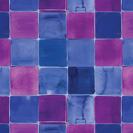 Benartex | Watercolor Squares | Indigo Multi